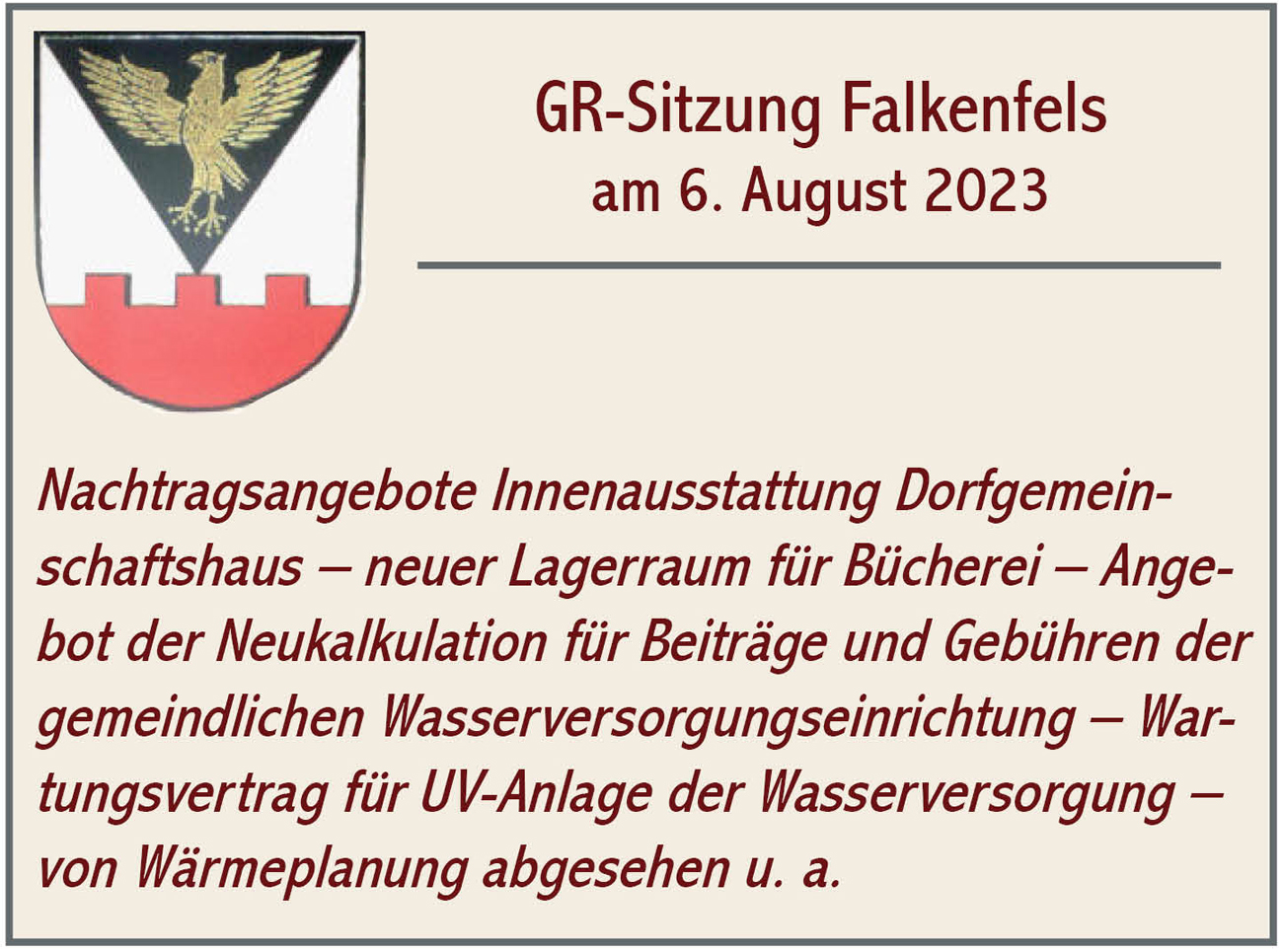 GR Sitzung Falkenfels 2023 08 06