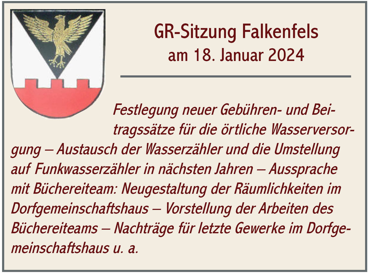 GR Sitzung Falkenfels 2024 01 18