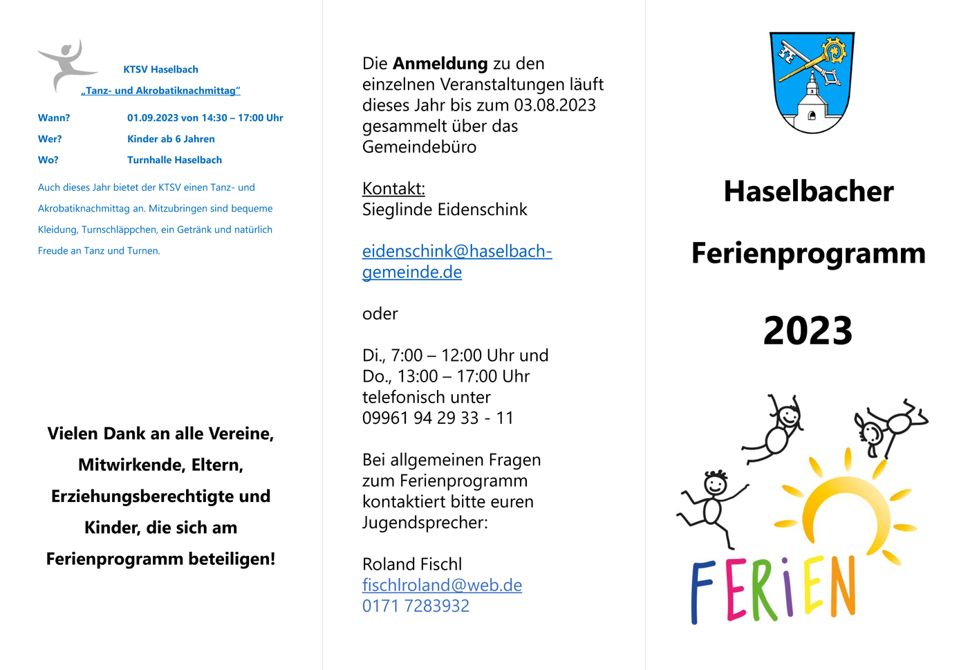 2023 07 12 Flyer Ferienprogramm Haselbach 2023 Seite 1