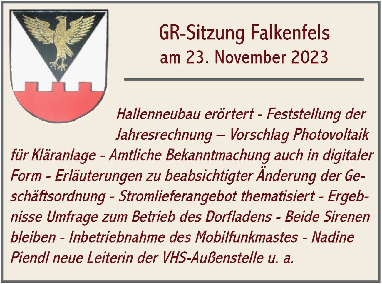 GR Sitzung Falkenfels 2023 11 23