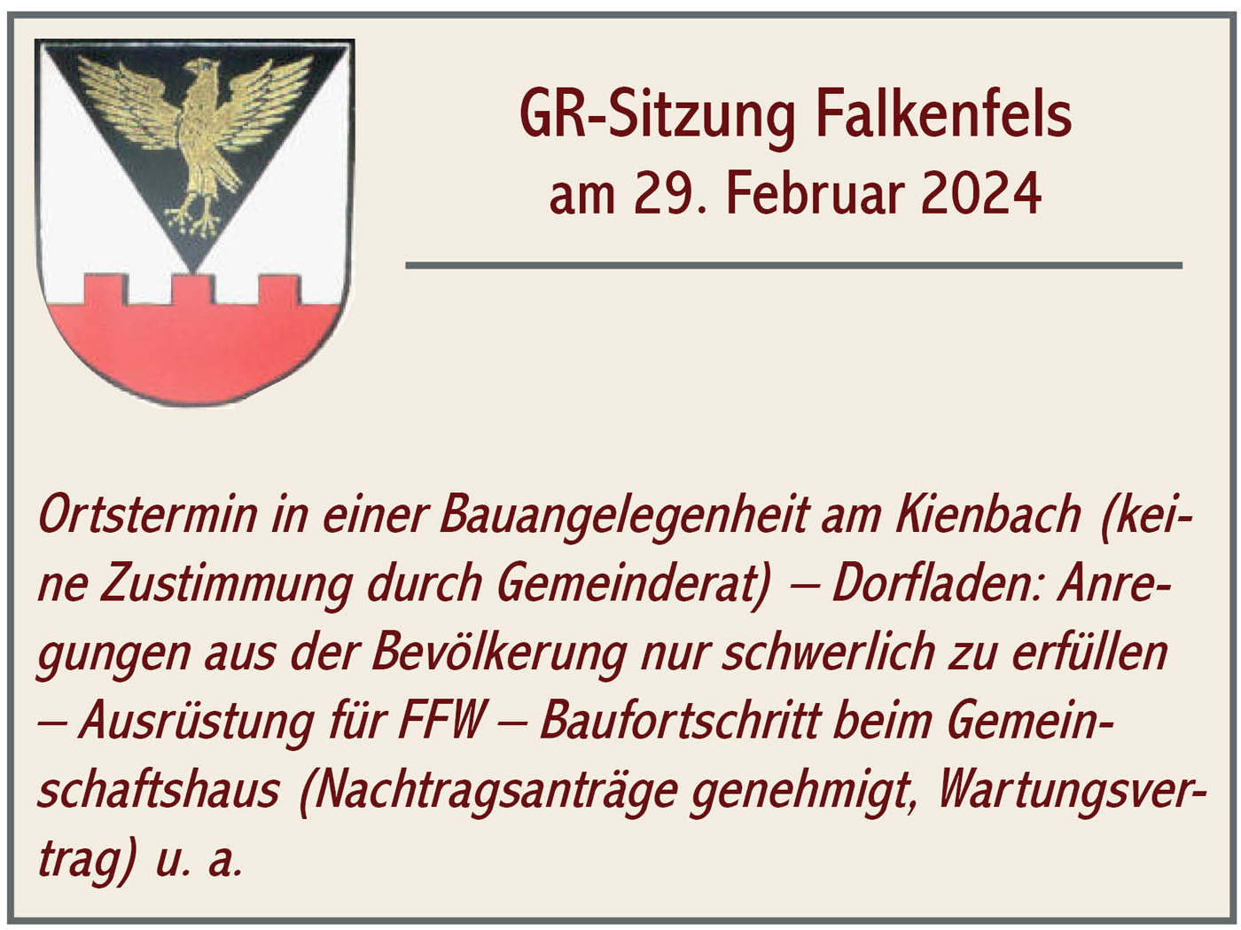 GR Sitzung Falkenfels 2024 02 29