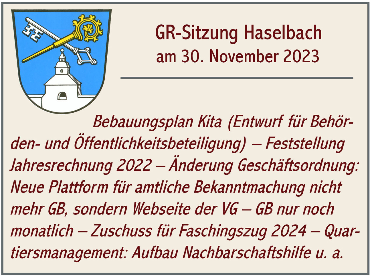 GR Sitzung Haselbach 2023 11 30
